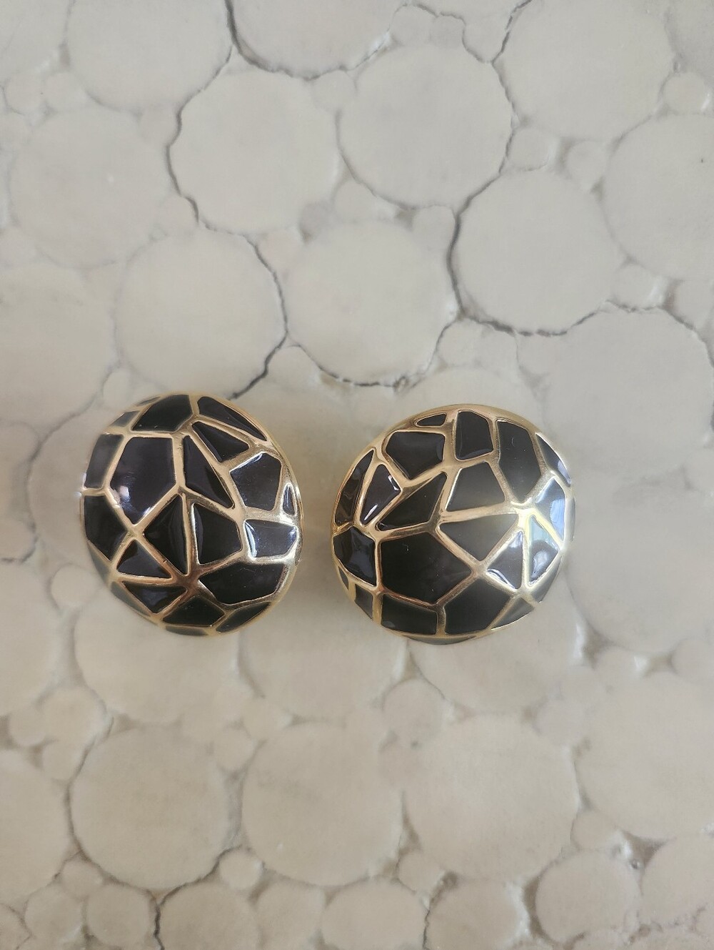 Vintage St. Jonn Round Black And Gold Earrings